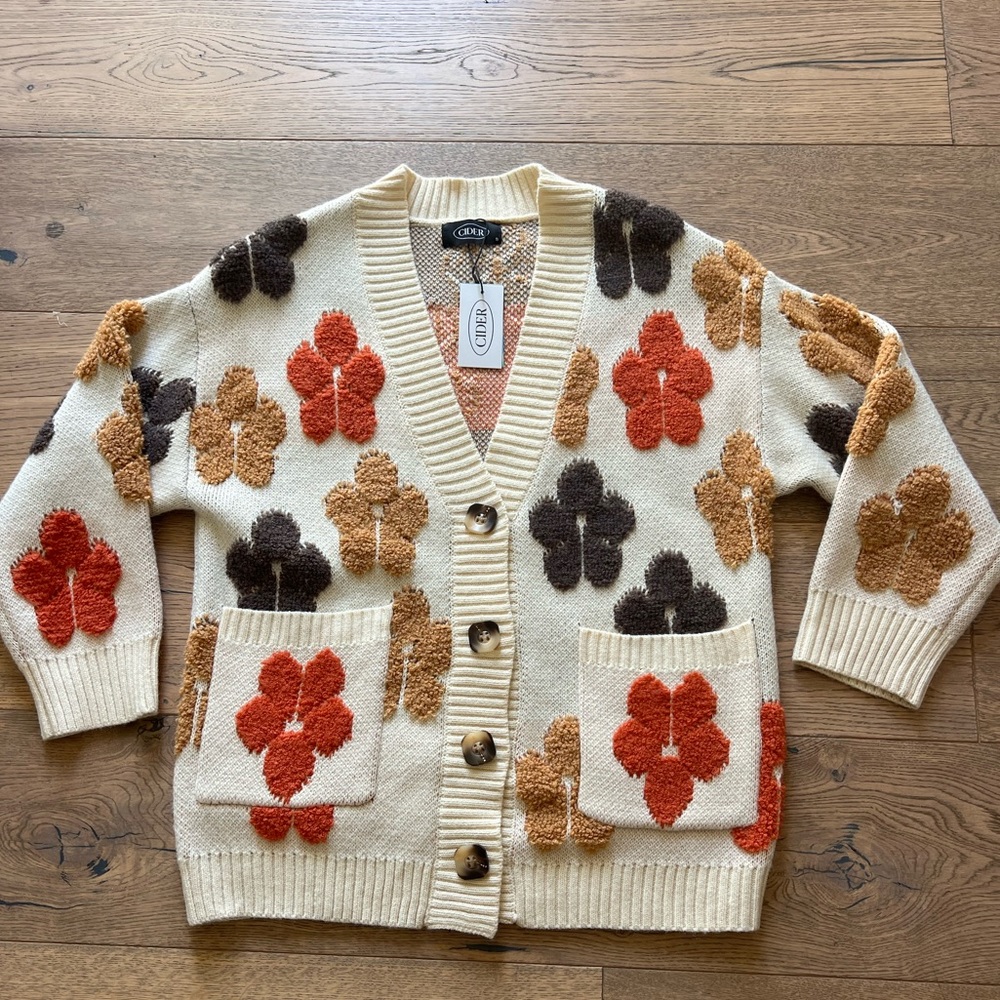Cute Flowered Cardigan Sweater - NWT